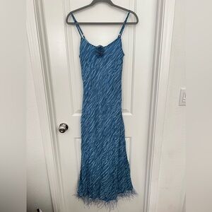 Moon River, Long patterned dress w/ fringe detail on hem, Size medium